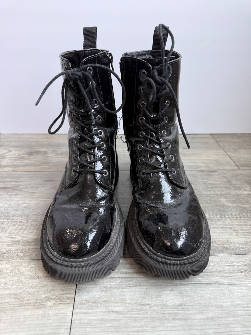 Grunge Whimsigoth Vegan Leather Lace-Up Combat Boots Size 8